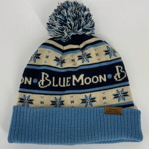 Blue Moon Brewing Company Beer Knit Pom Pom Winter Cap Beanie Sock Stocking Hat